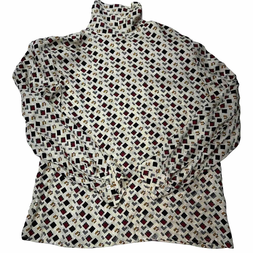 Vintage Anne Klein II 100% Silk Long Sleeve Womens Blouse Size 10 Multicolored